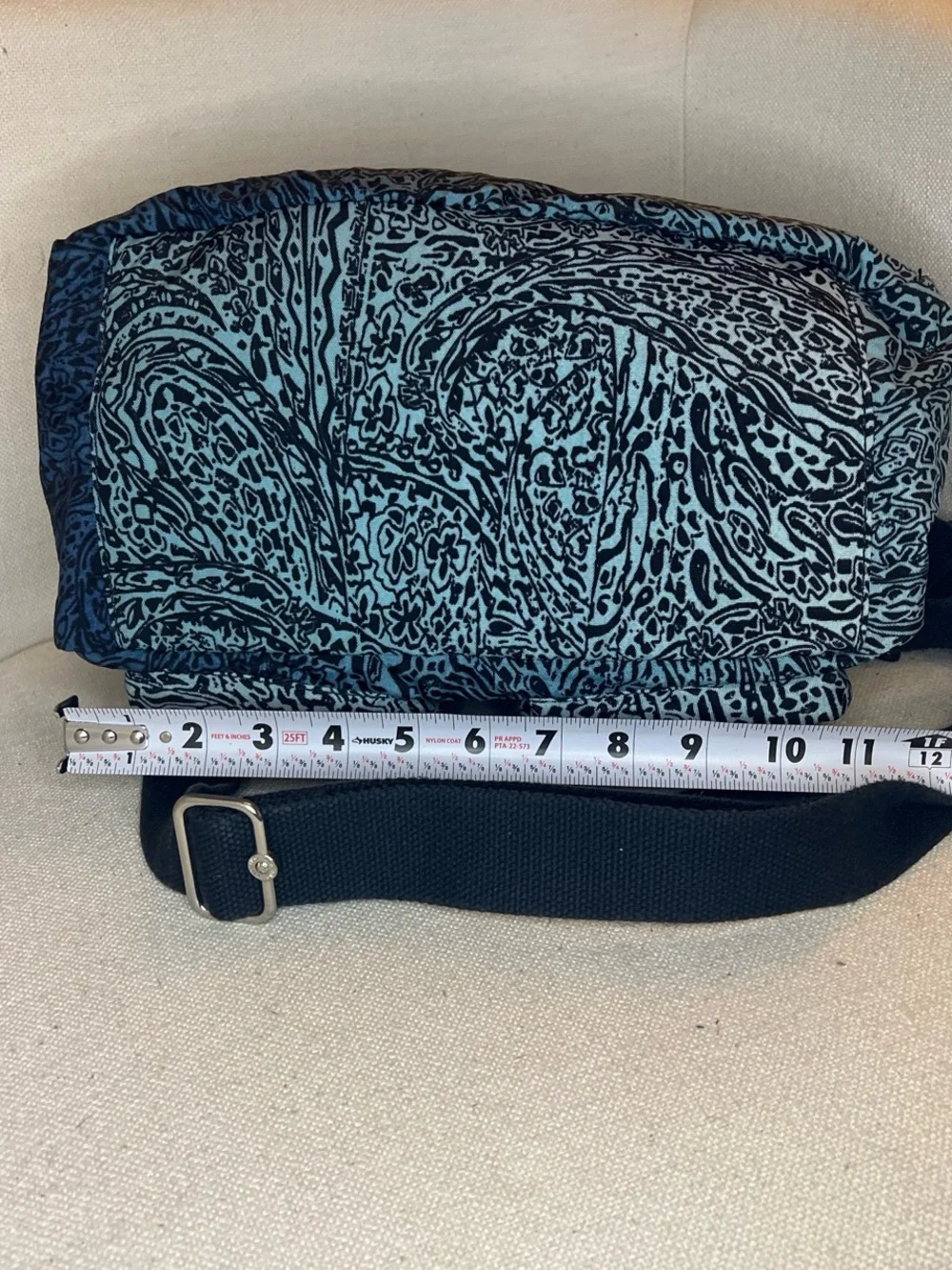 Teal and Black Patterned Shoulder Bag with Multiple Pockets